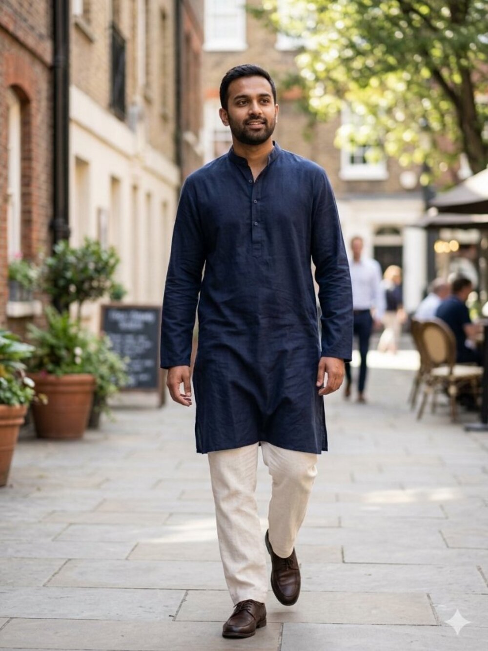 J. Junaid Jamshed Men's Navy Blue Tunic Kurta Classic Fit Small
